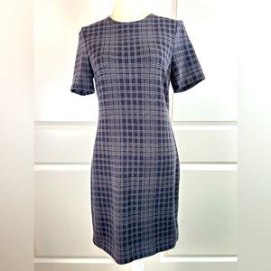 Theory Dress Womens Windowpane Plaid Stretch Ponte Knit Short Sleeve Sheath